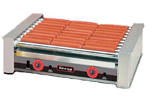 The 8027 hot dog roller grill will hold up to 27 hot dogs and has optional silverstone rollers