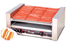 The 8027 slanted hot dog roller grill will hold up to 27 hot dogs and has optional silverstone rollers