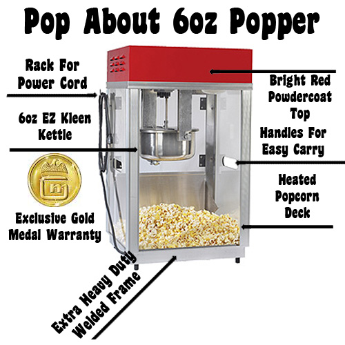 Gold Medal 2660SR Portable Popcorn Machine w/ 6 oz Kettle & Red Top, 120v