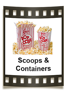 Popcorn boxes, scoop boxes, popcorn bags, and plastic popcorn containers. 